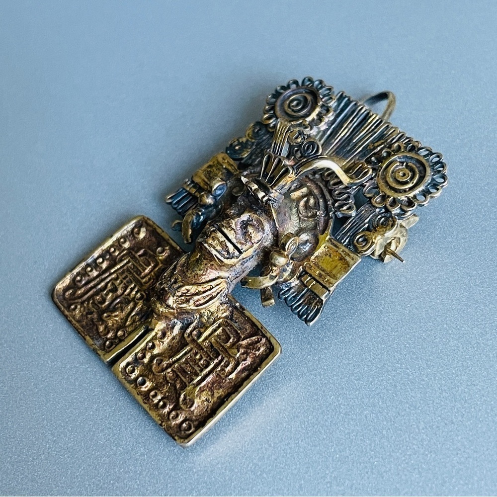 Mictlantecuhtli Aztec God of Death Sterling Silver Gold Pl Brooch Pendan… - Picture 6 of 7